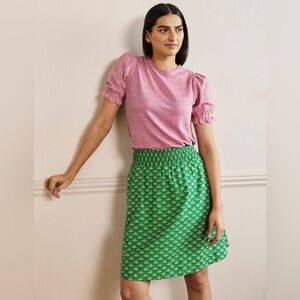 Boden Shirred Waist Oriental Bud Print Above Knee A-Line Skirt